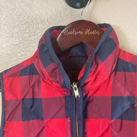 J Crew Navy Red Plaid Quilted Down Puffer Vest Sz XS Womens Zip Front Pockets U - Picture 8 of 12